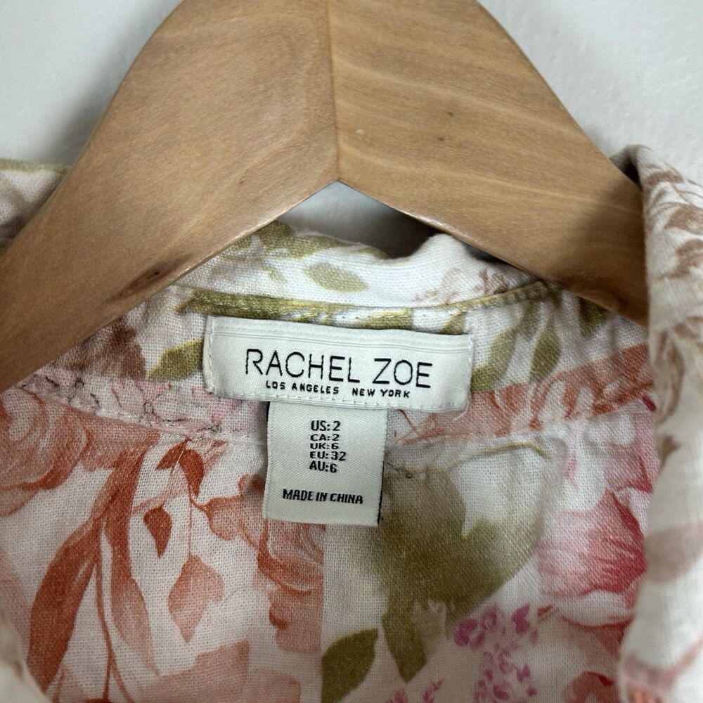 Rachel Zoe 2 Floral Linen Romper Shirt Playsuit Garden Party Chic Coquette XS - Picture 2 of 5